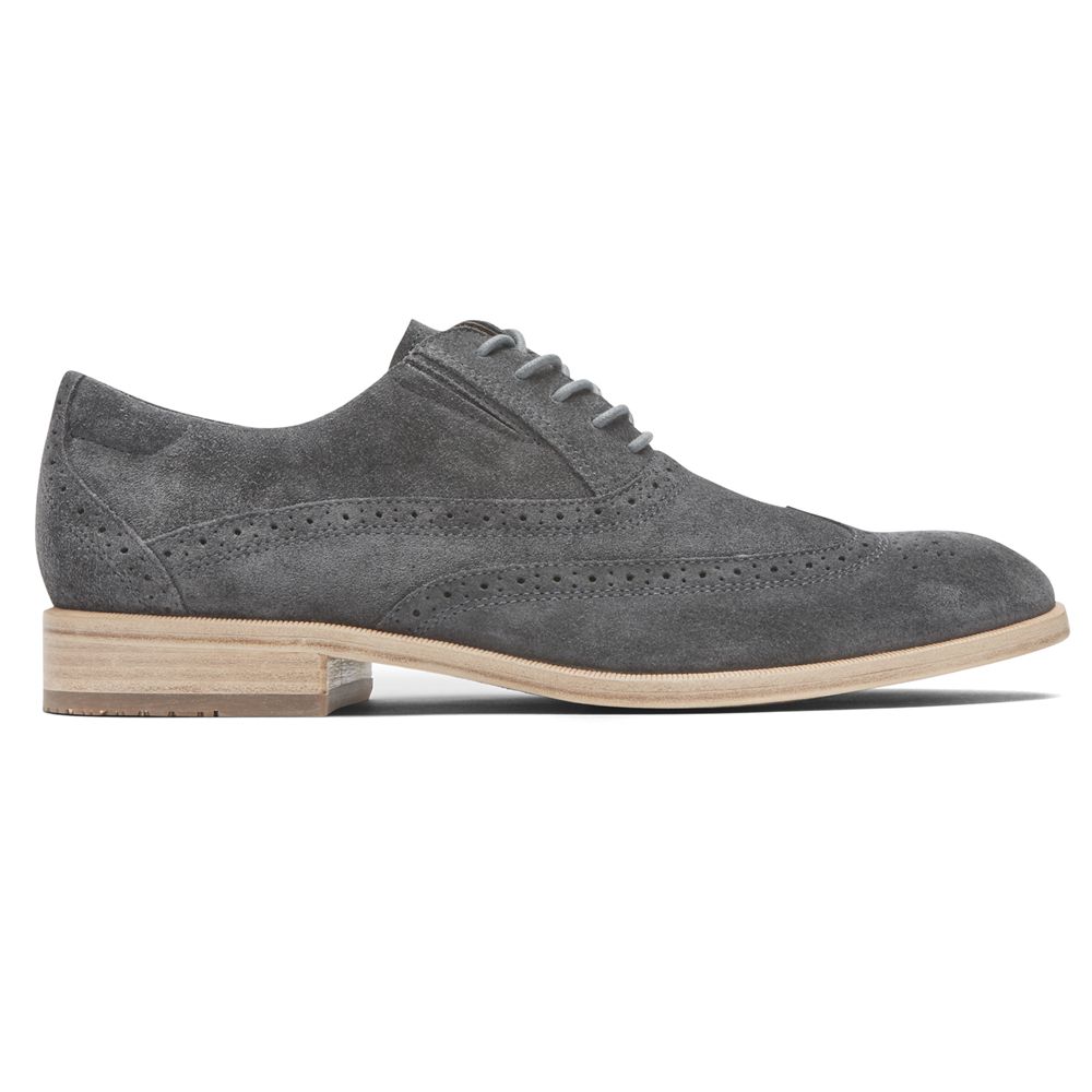 Rockport Men's Total Motion Office Wingtip Oxfords - Grey - USA (2639ZNRVT)